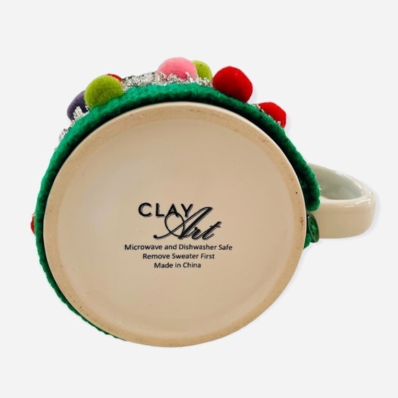 Christmas Sweater Cup CLAY ART Muggly Xmas Tree Pompom Coffee Mug Christmas Gift - Picture 3 of 4